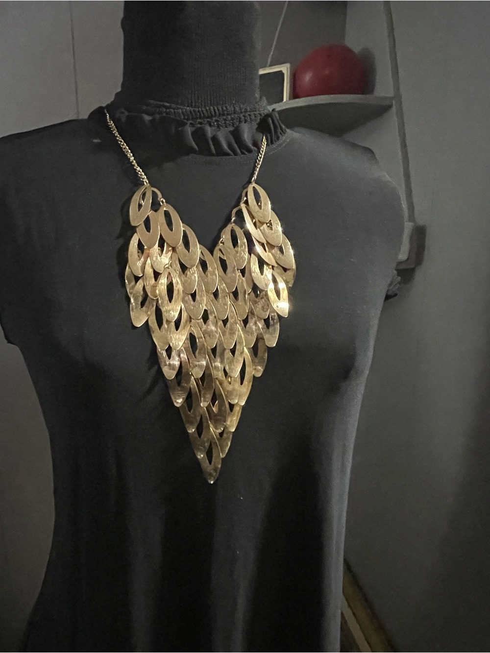 New gold bib statement Necklace with extender, 20”